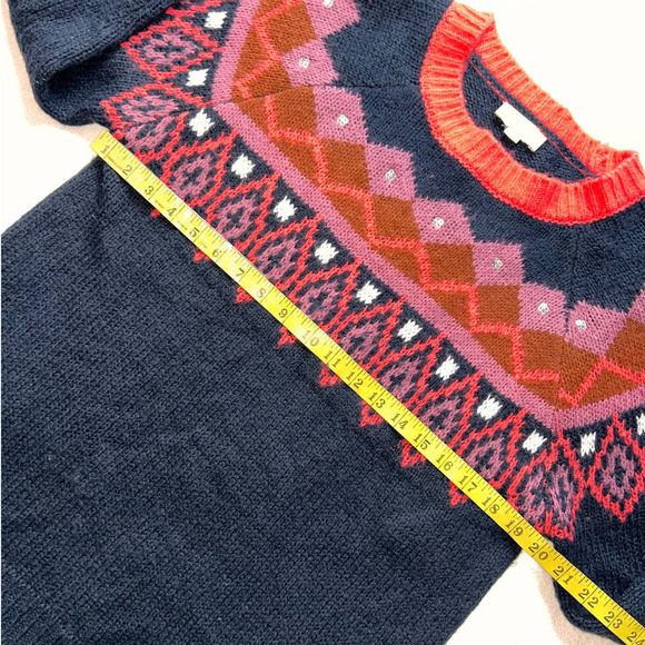 LOFT Outlet Black/Red/Pink/Sequin Patterned Crewneck Sweater- L - Picture 10 of 13